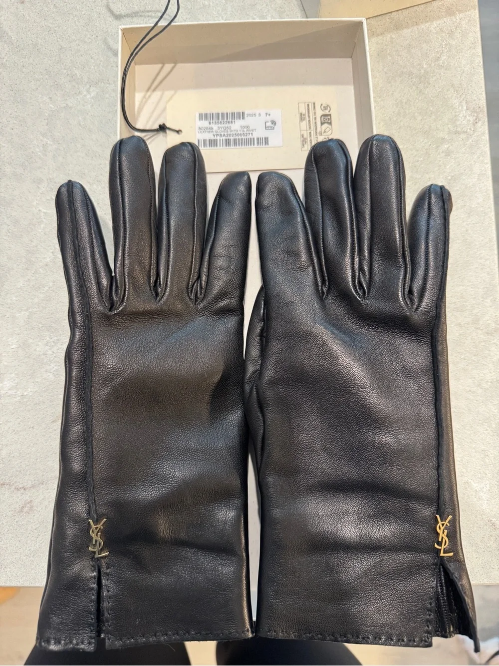 Saint Laurent Black Leather Gloves with Gold YSL Accent